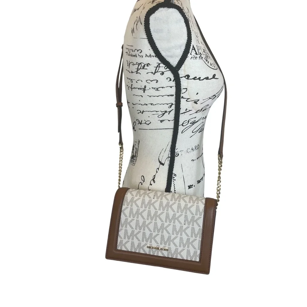 Michael Kors Jet Set Full Flap‎ Chain Crossbody Bag Monogram Oatmeal core